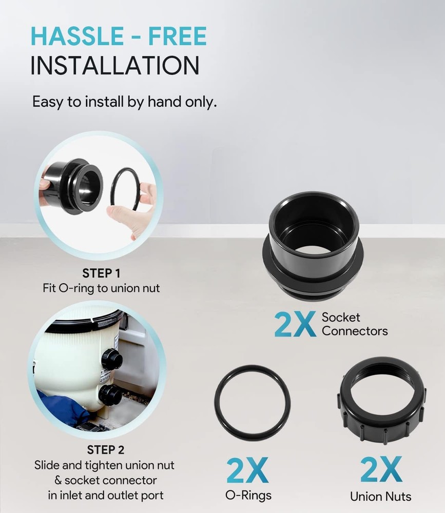 2Pack 270100 Black Pool Valve Adaptor Replacement Kit Fits Pentair D.E. Filter
