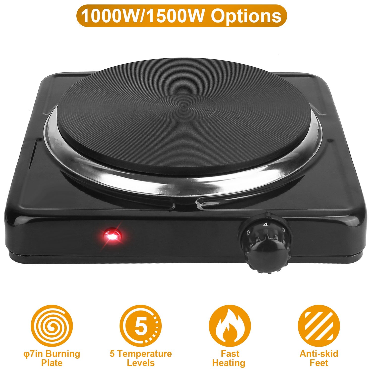 ♨️1500W Portable Single Electric Burner Hot Plate Camping Stove Adjustable 110V