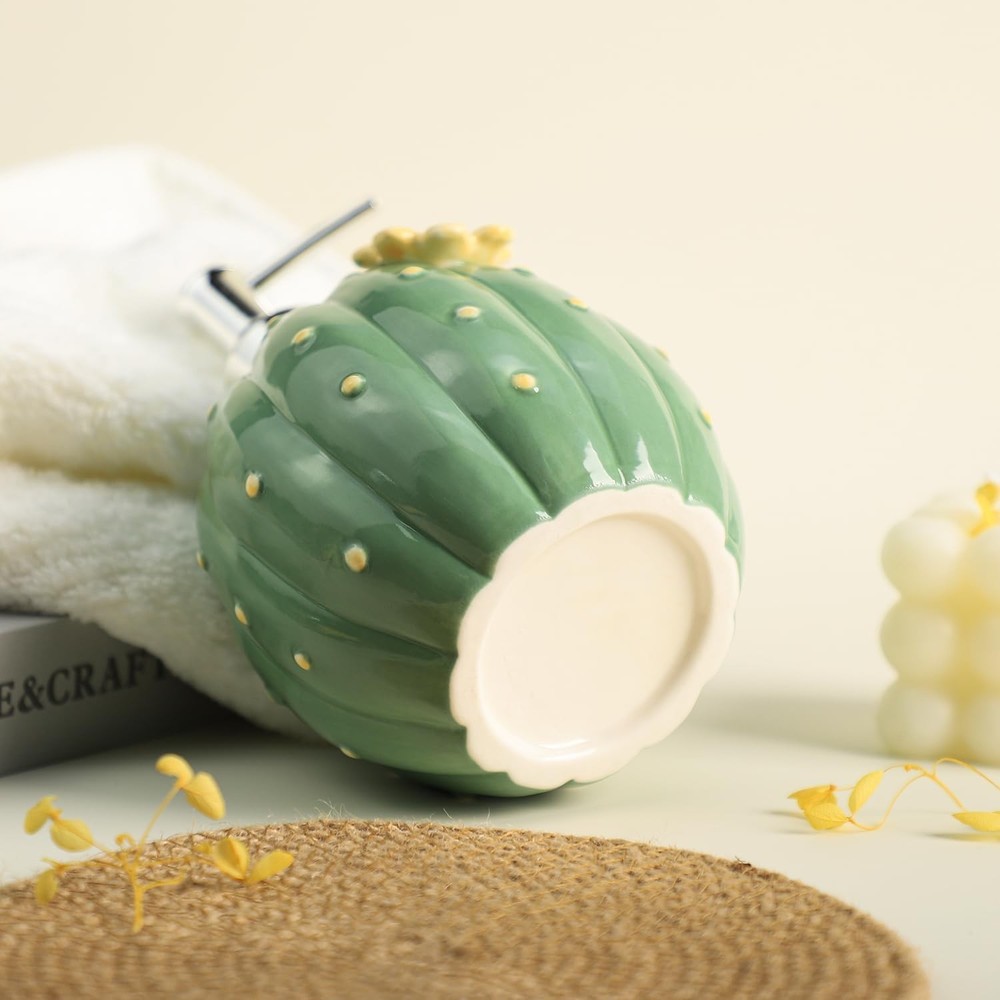Cactus with Yellow Pattern Soap Dispenser with Pump, Refillable Lotion Soap B...