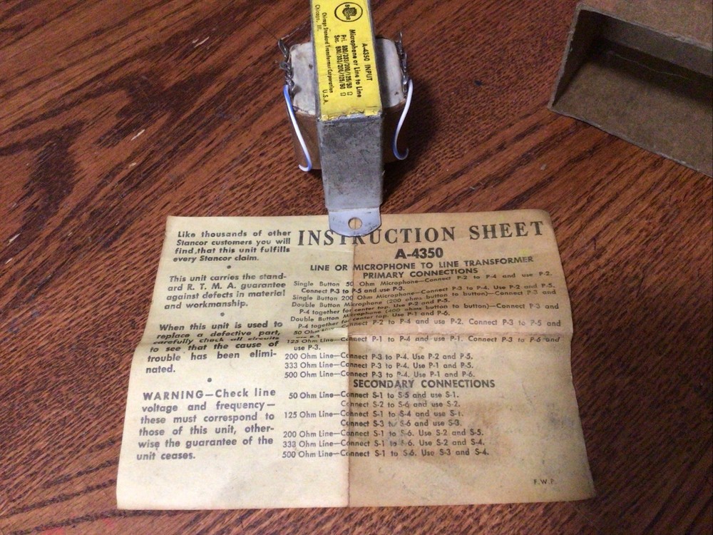 Stancor Input Transformer A-4350 NOS