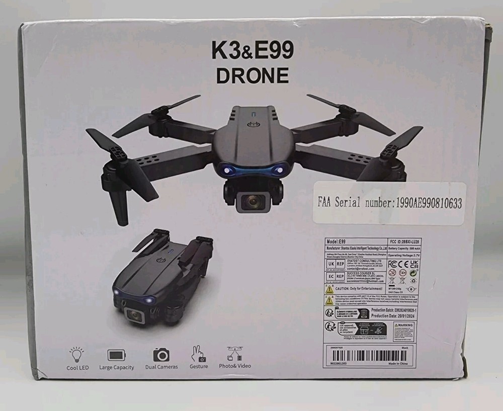 Dual Camera Double Folding Cool LED Black K3 & E99 Professional RC Drone