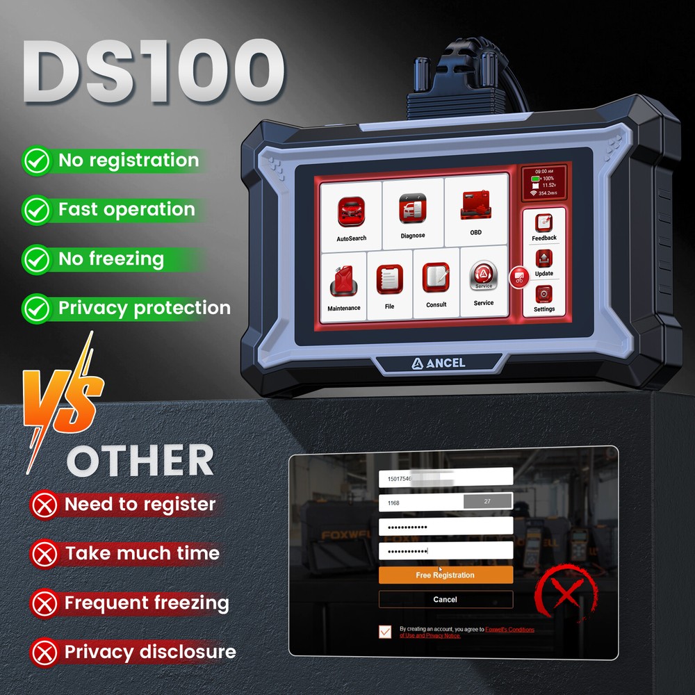 ANCEL DS100 Car OBD2 Scanner Diagnostic Tool ABS SRS Engine Code Reader EPB TPMS