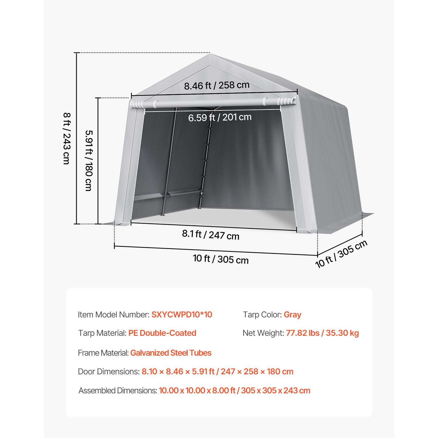 10x10 ft Outdoor Storage Shelter Shed Waterproof Carport Tent