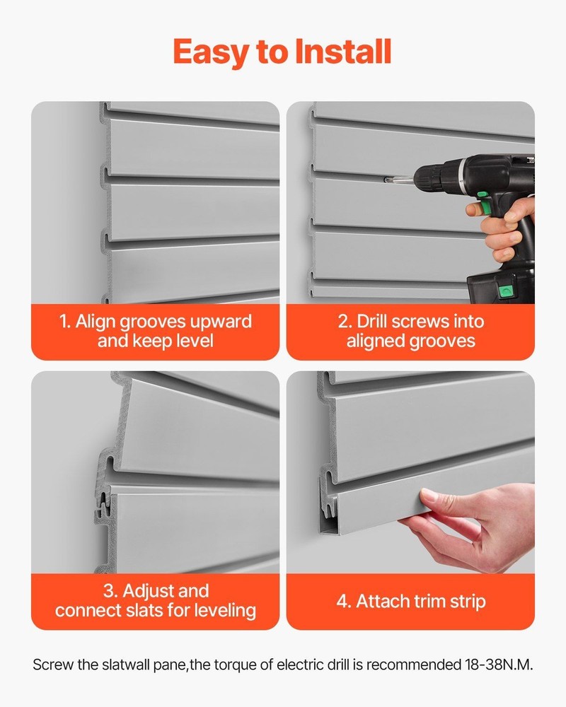 4x4ft PVC Slat Wall Grey Panel 300lb Adjustable Assembly