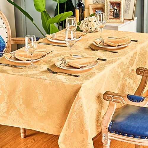 Rectangle Table Cloth Linen Farmhouse Stainproof 104" x 60" (Rectangular) Gold