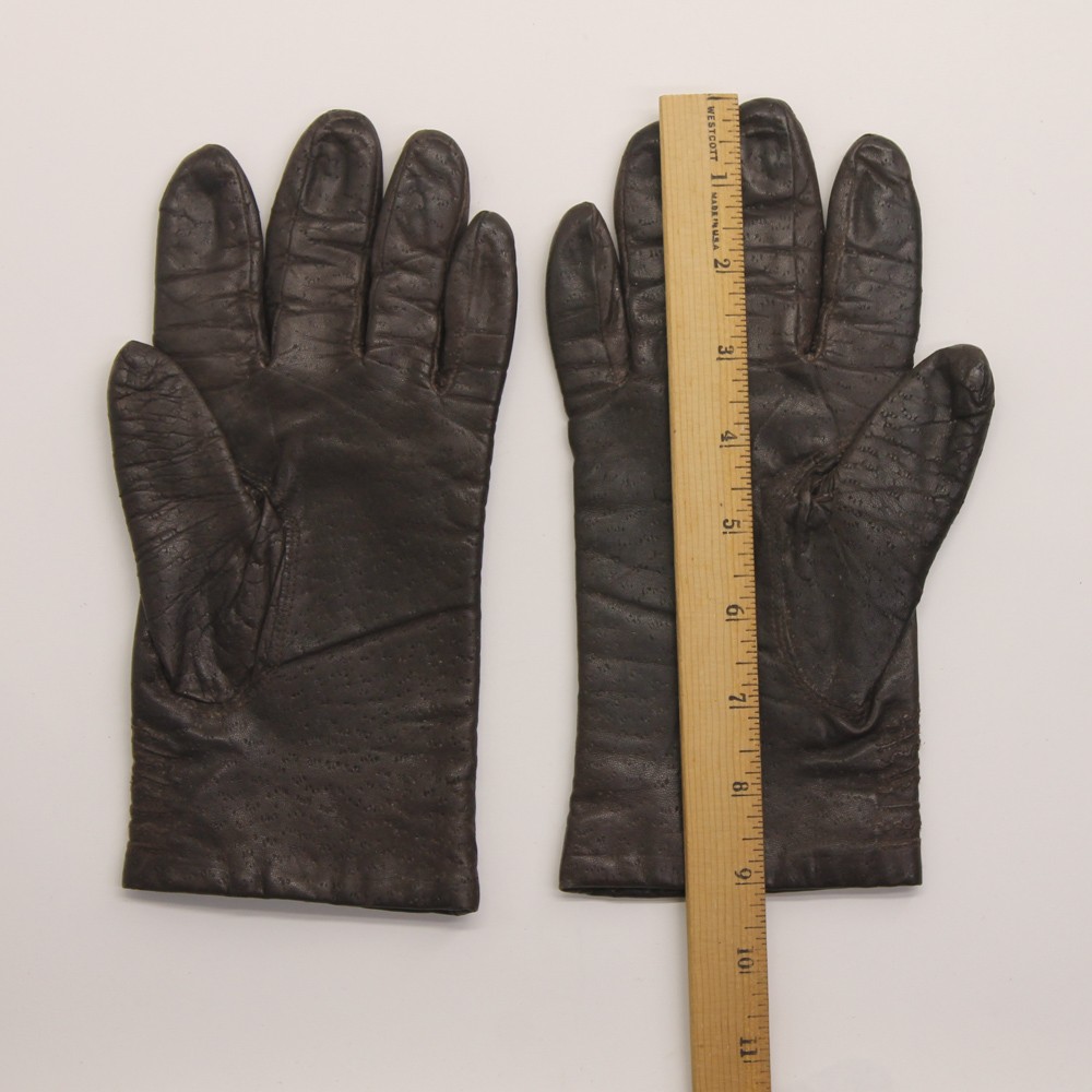 Retro Brown Tooled Pattern Winter Gloves Lined Size L