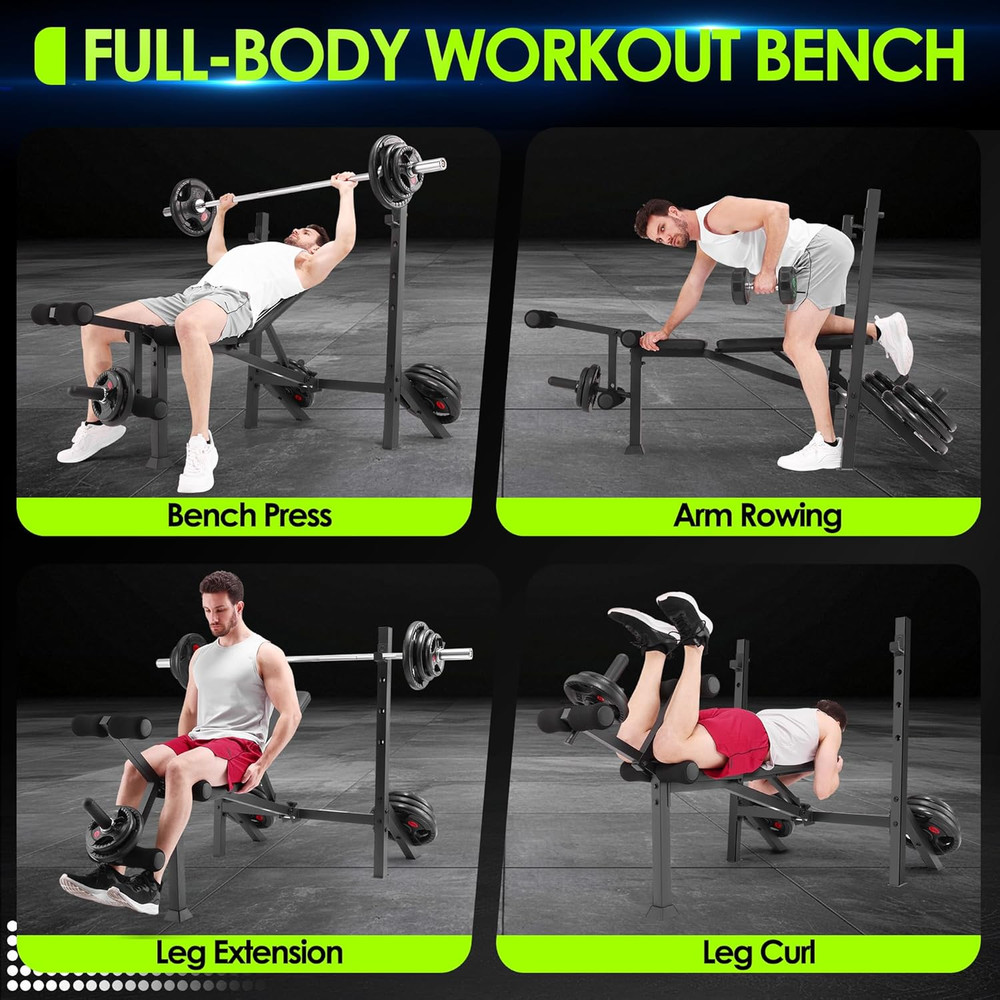 900LBS Olympic Weight Bench Set with Squat Rack Adjustable Bench Press Bench wit