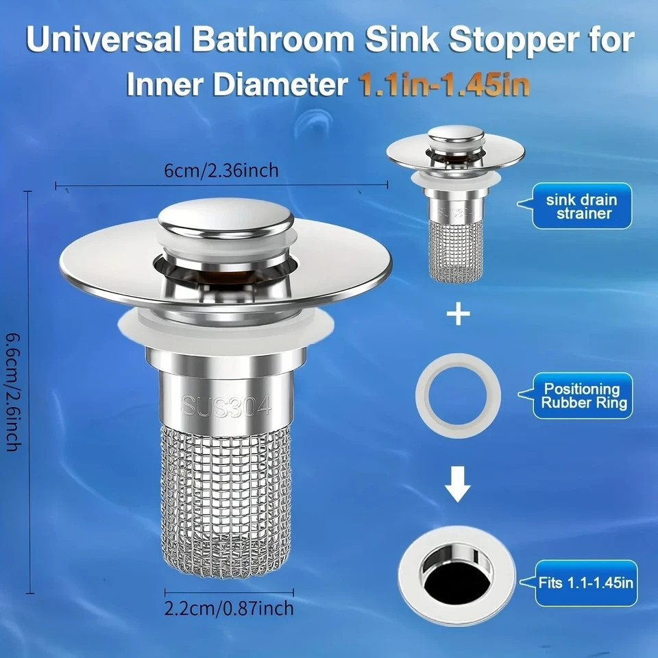 2-Pack Sink Stopper Hair Catcher Bathroom Pop Up Sink Drain Strainer Filter Plug