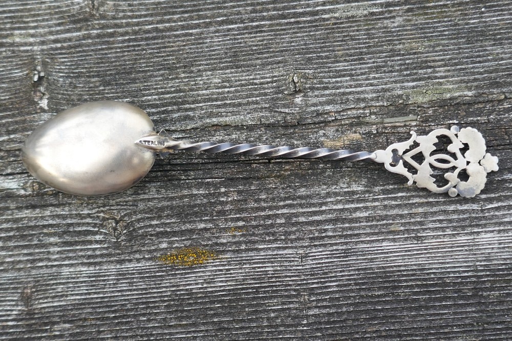 Antique Dated 1894 Sterling Silver & Enameled Twist Handle Teaspoon
