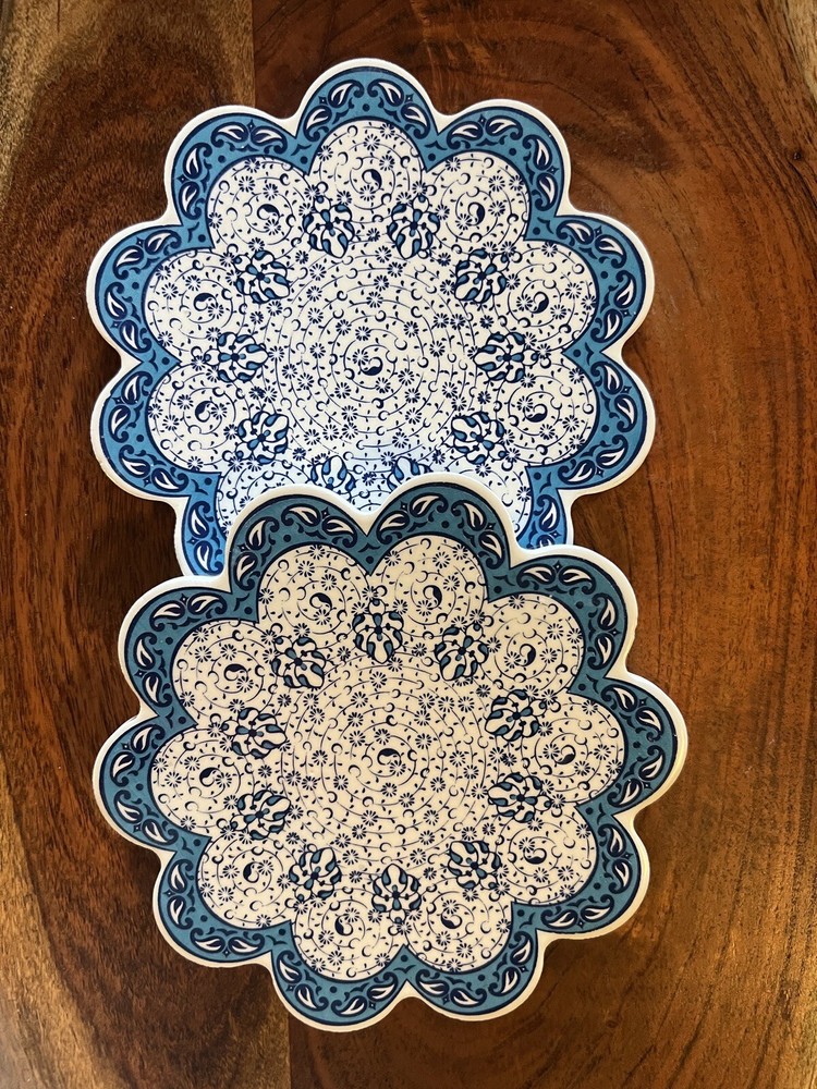 Ceramic Trivet Set 2 For Kitchen Blue Hot Plate for Dining Table Gift Dad Mom