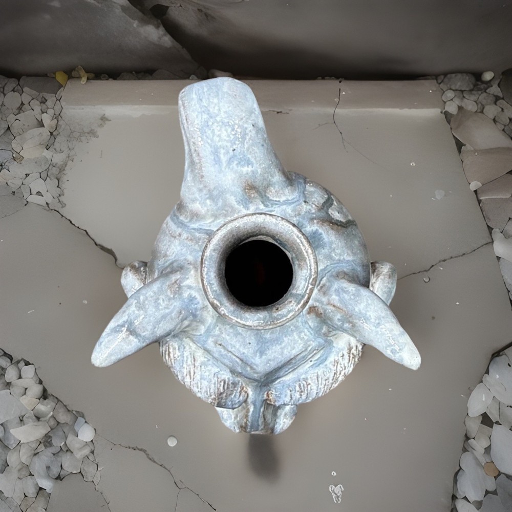 DAL BURTCHAELL Primitive Folk Art Devils Face Rustic Gray Glaze