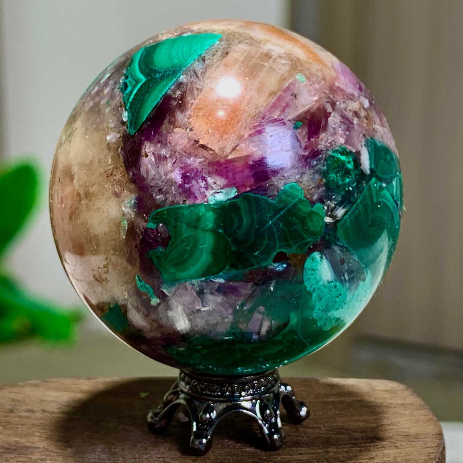 77G Newly discovered rare malachite purple mica symbiotic sphere restoration