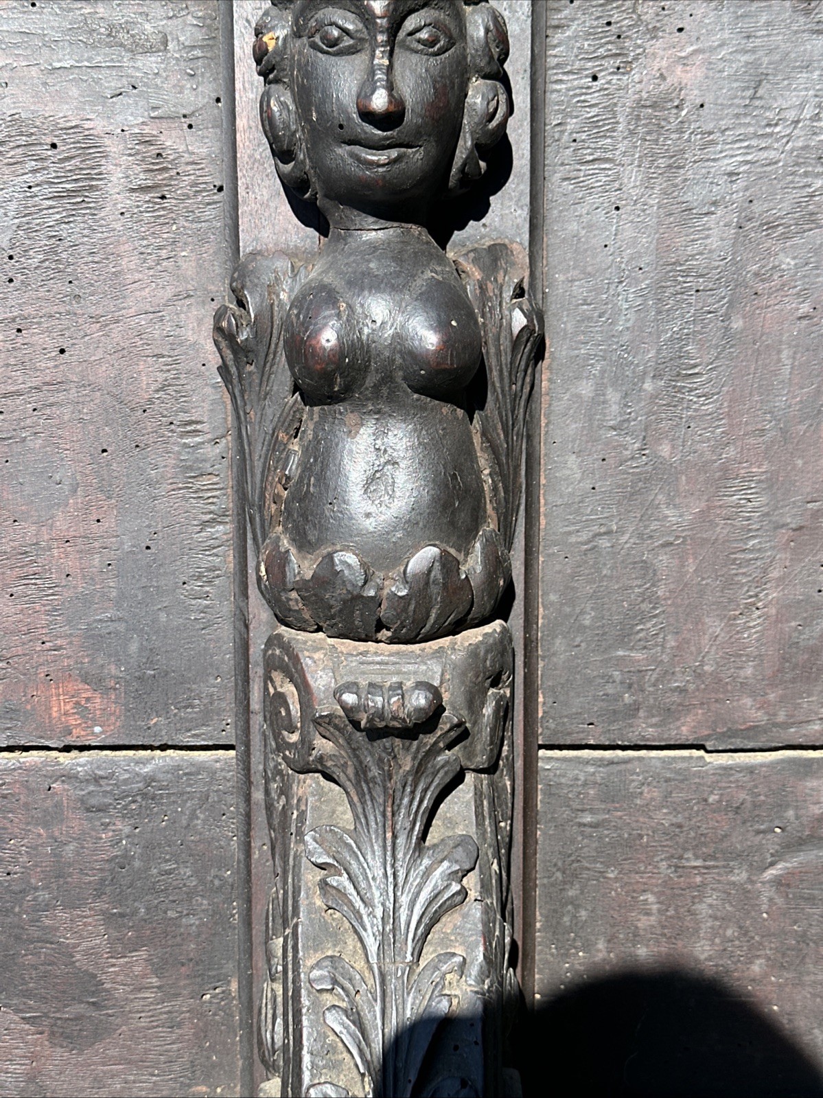 ANTIQUE WOODEN NEOCLASSICAL CARVED BIBLE STAND CARYATID FIGURE~FOLIATE MOTIFS~