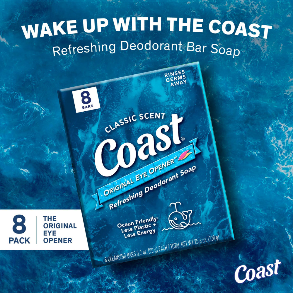 16 Bars Coast Refreshing Deodorant Bar Soap Classic Scent All Skin Types, 3.2 oz