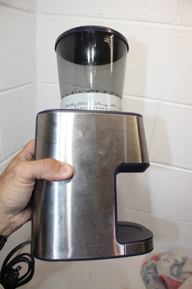 Beguko ADJUSTABLE GRIND Coffee Grinder Tested/WORKS! Silver/Blue, euc!! no cup