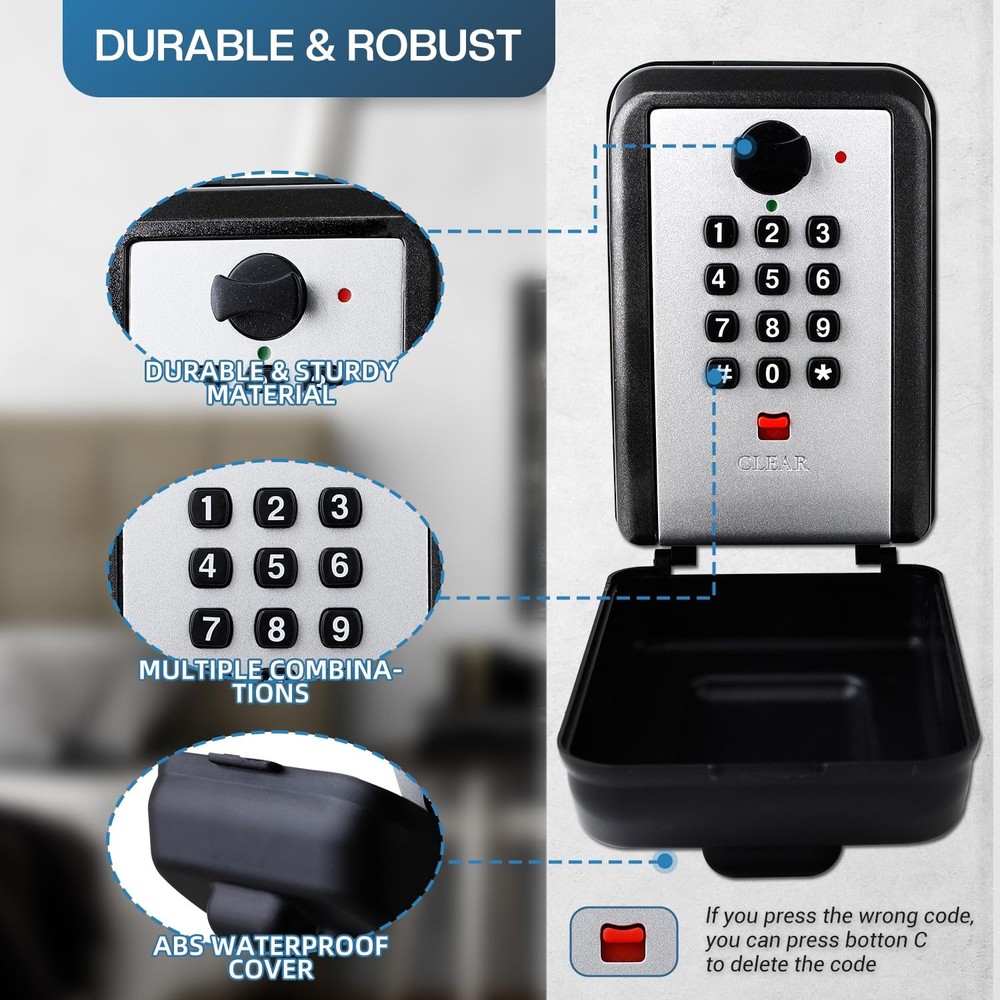 Portable Combination Lock Key Box, 12-Digit Resettable,Large Capacity, Waterp...