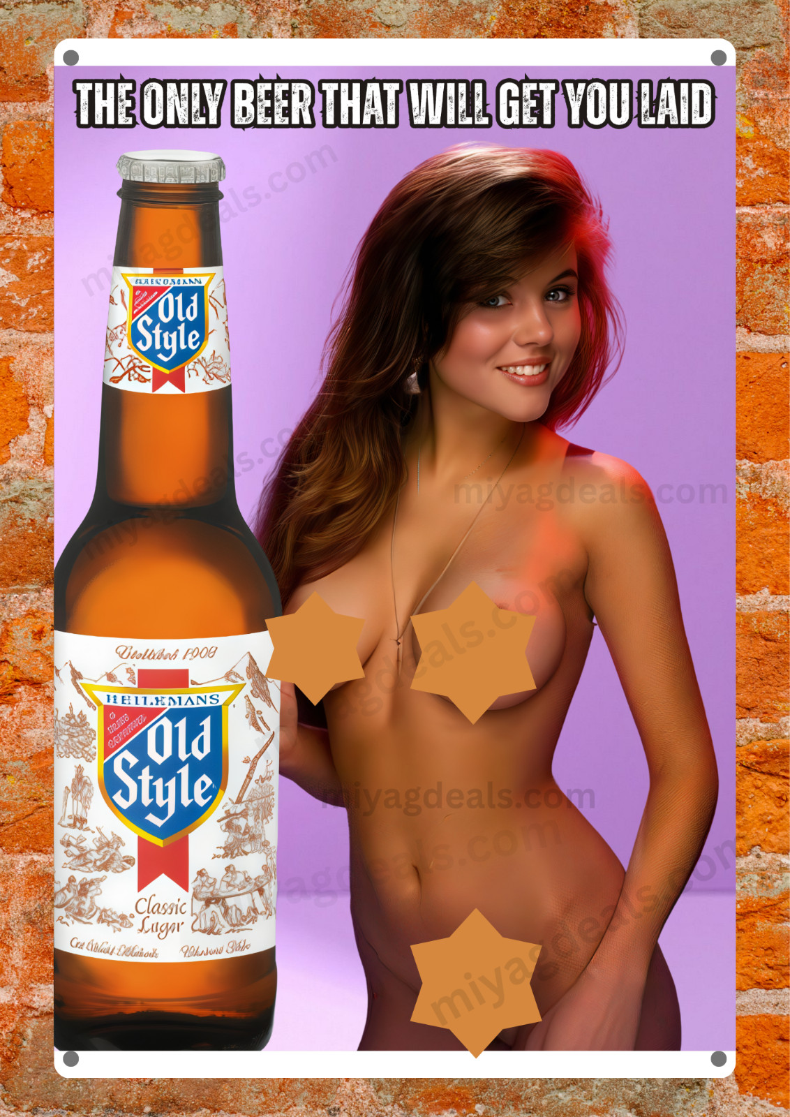 Old Style Beer Get You Laid Metal Sign Poster– Man Cave Wall Decor Read Desc