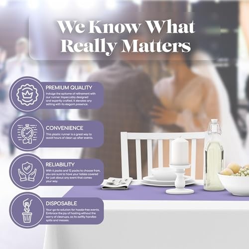 12 Pack Premium Disposable Plastic Table Runner 14 x 12 Pack Rectangle Lavender