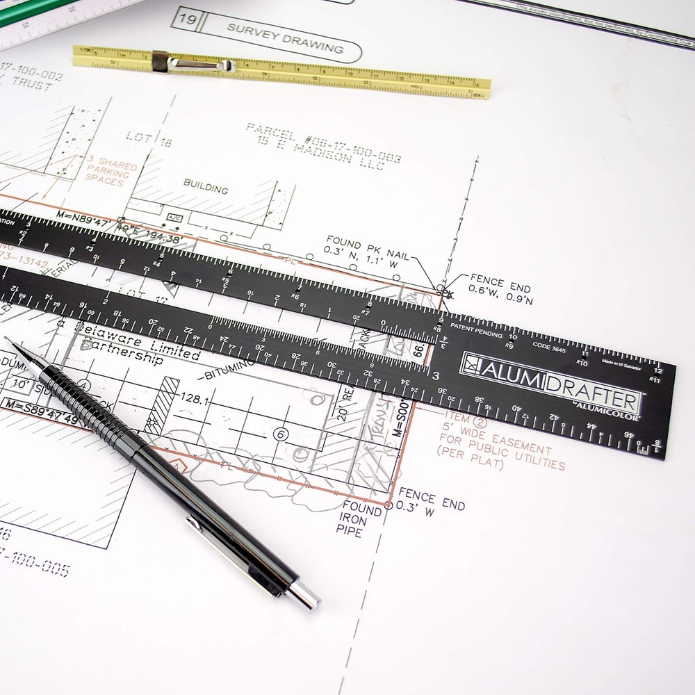 AlumiDrafter Combination Solid Drafting Tool, 12IN, Silver
