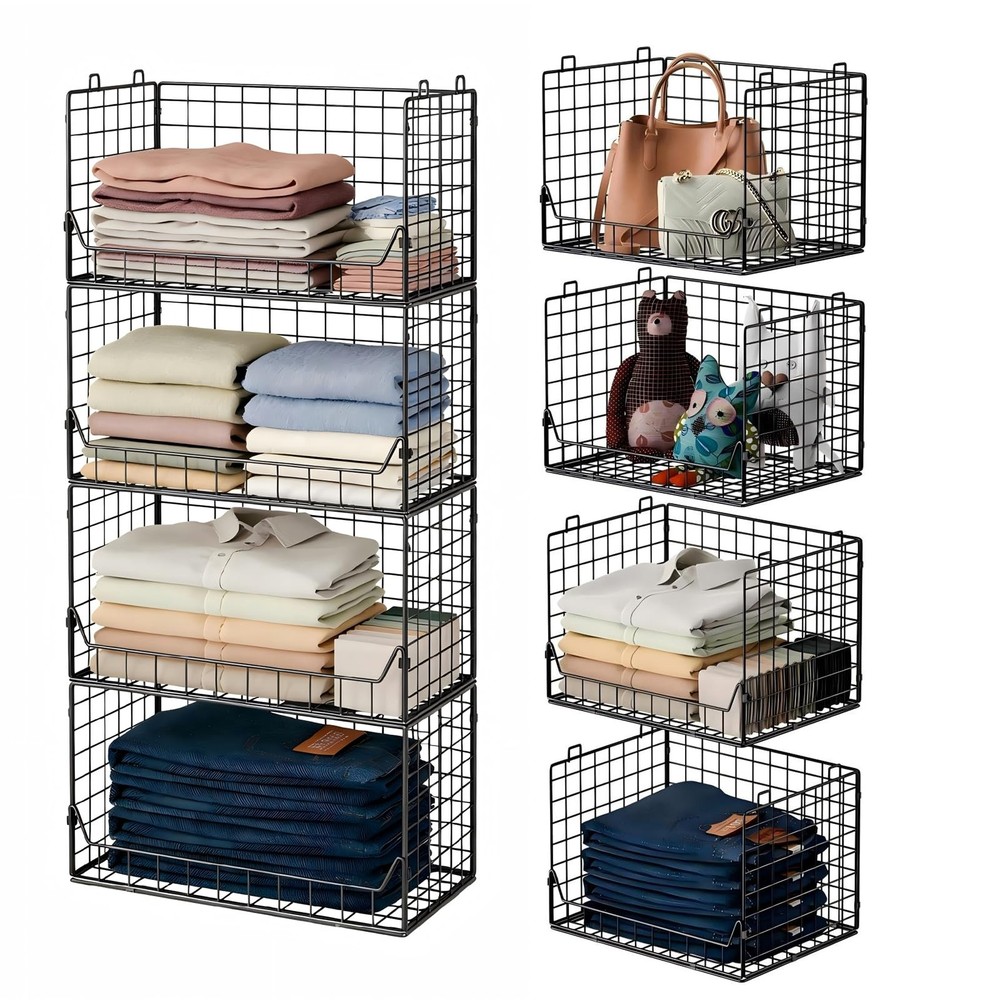 4-Tier Extra Height Stackable Closet Organizer – Foldable Storage Bins for Sw...