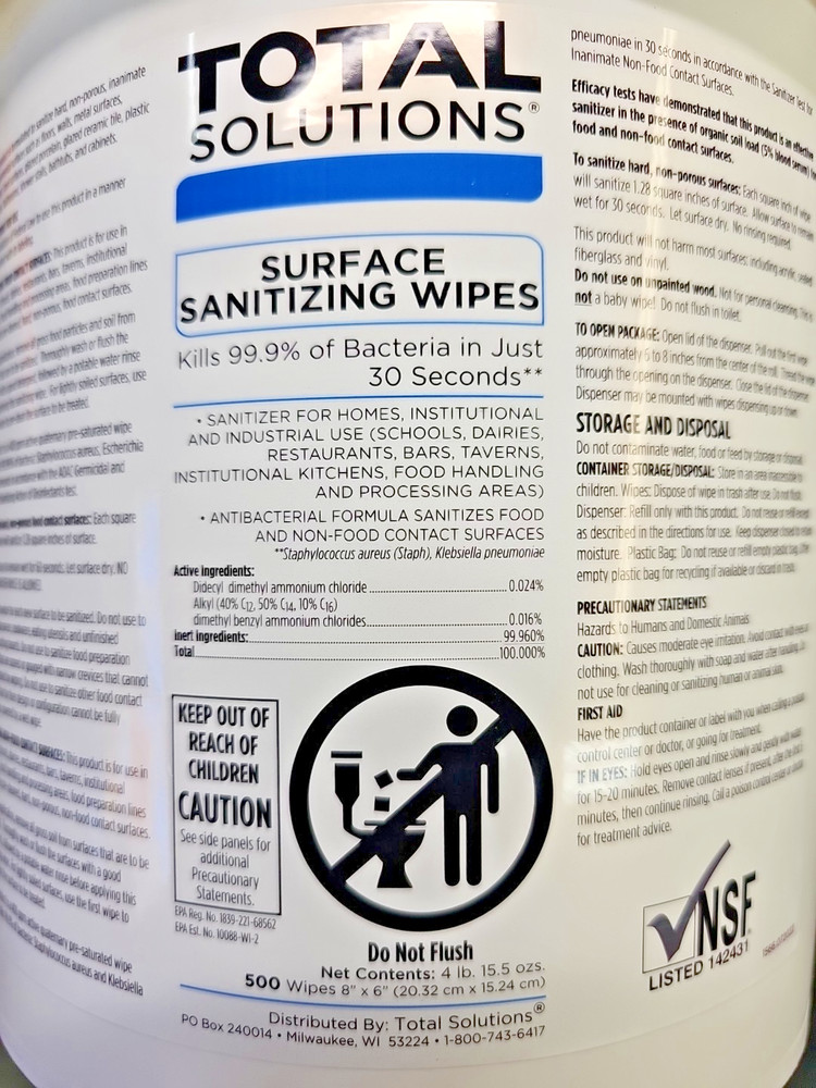 Total Solutions Surface sanitizing Wipes 500 count Bucket