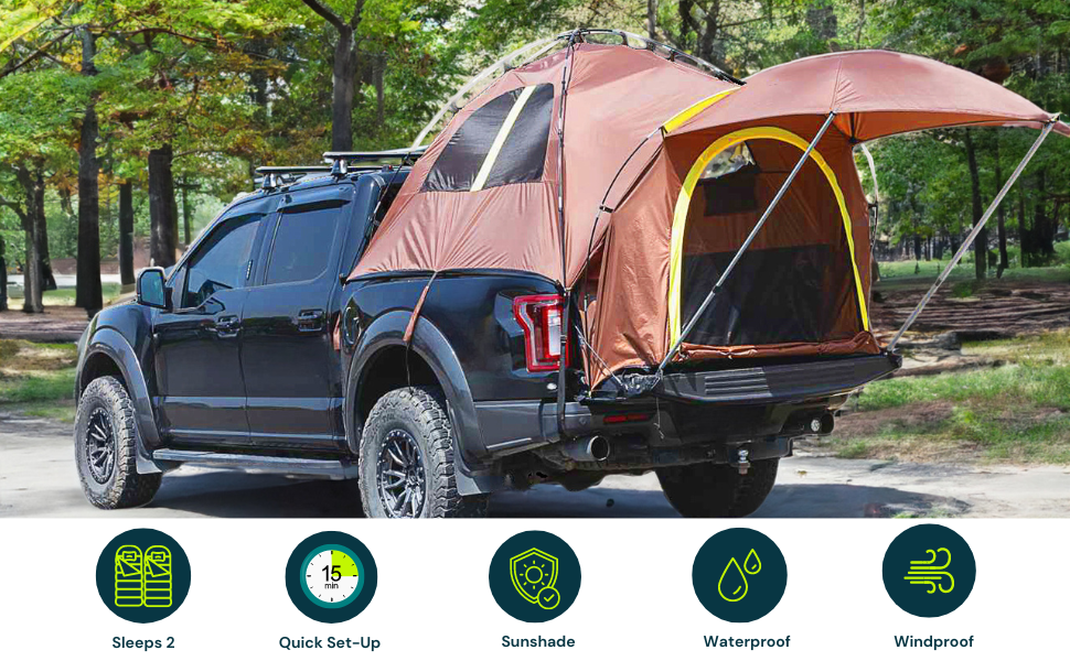 Waterproof Pickup Truck tent Full Size Truck 5.5'-5.8', 6.4'-6.7', 8'-8.2' Bed
