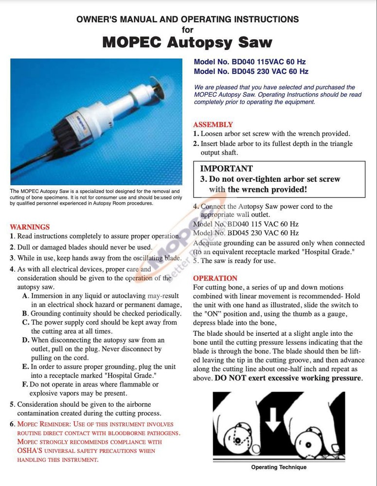 Mopec BD045 Autopsy Saw -B-