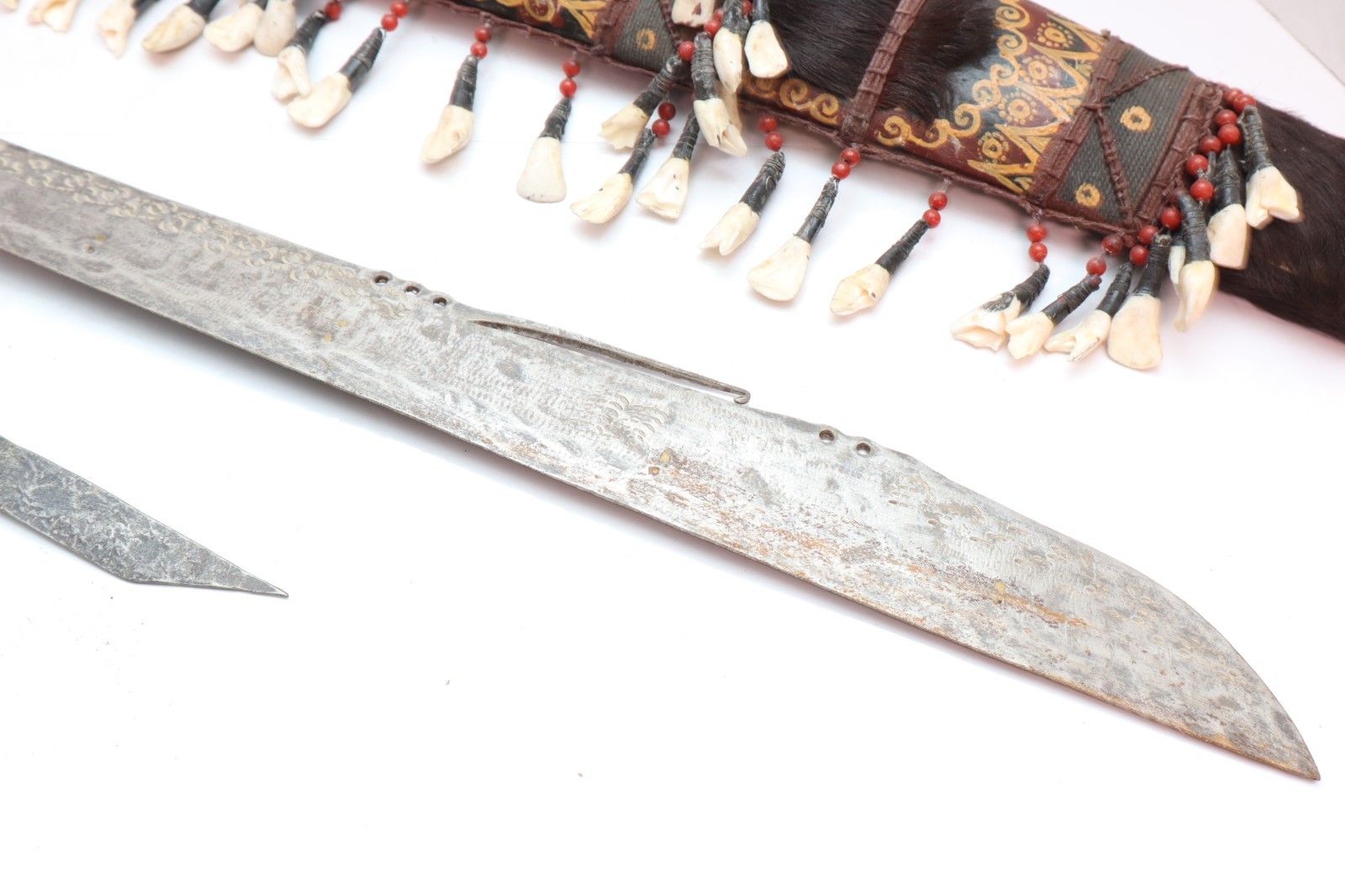 Borneo Indonesian Dayak Mandau sword saber with dagger, used