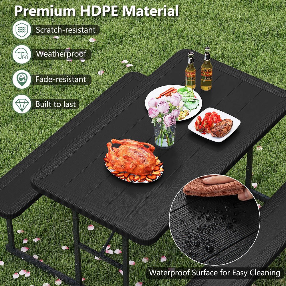 Picnic Table Bench Set for 2-4 People Outdoor Rectangular Camping Dining Table