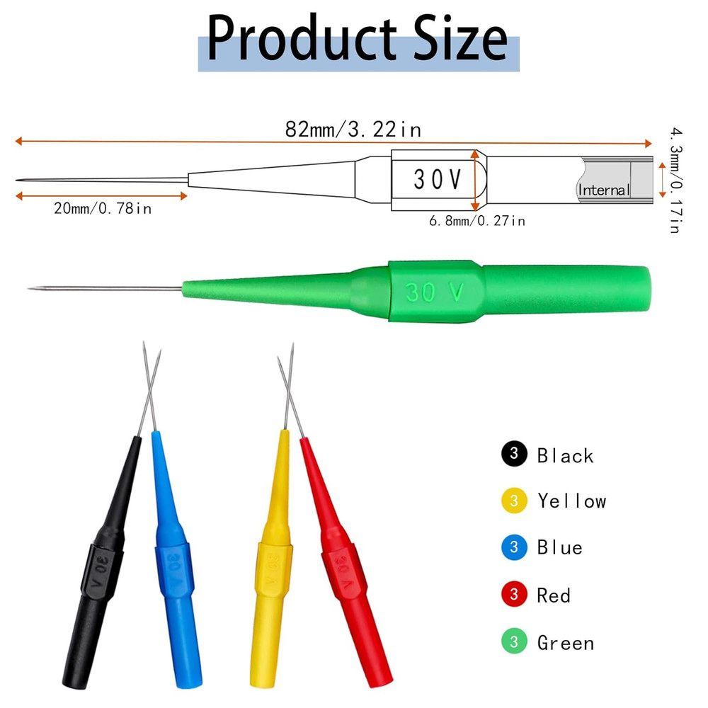 15Pcs Test Back Probe Pin,Wire Piercing Insulation Back Probes Probe Non-Destruc