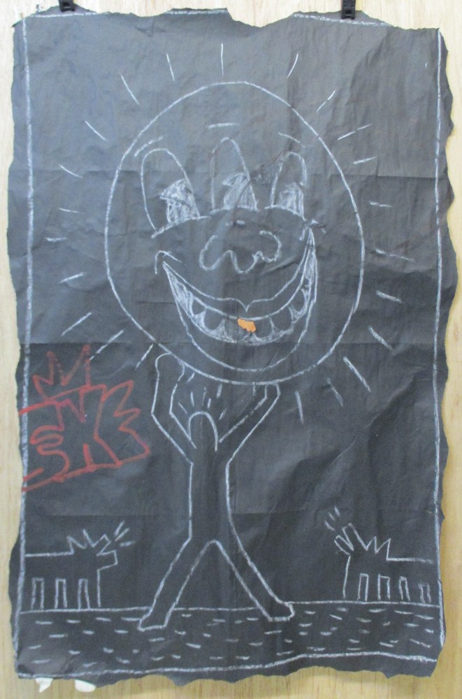 SUBWAY DRAWING chalk on black paper NYC 1980s Urban Art Graffiti - KEITH HARING