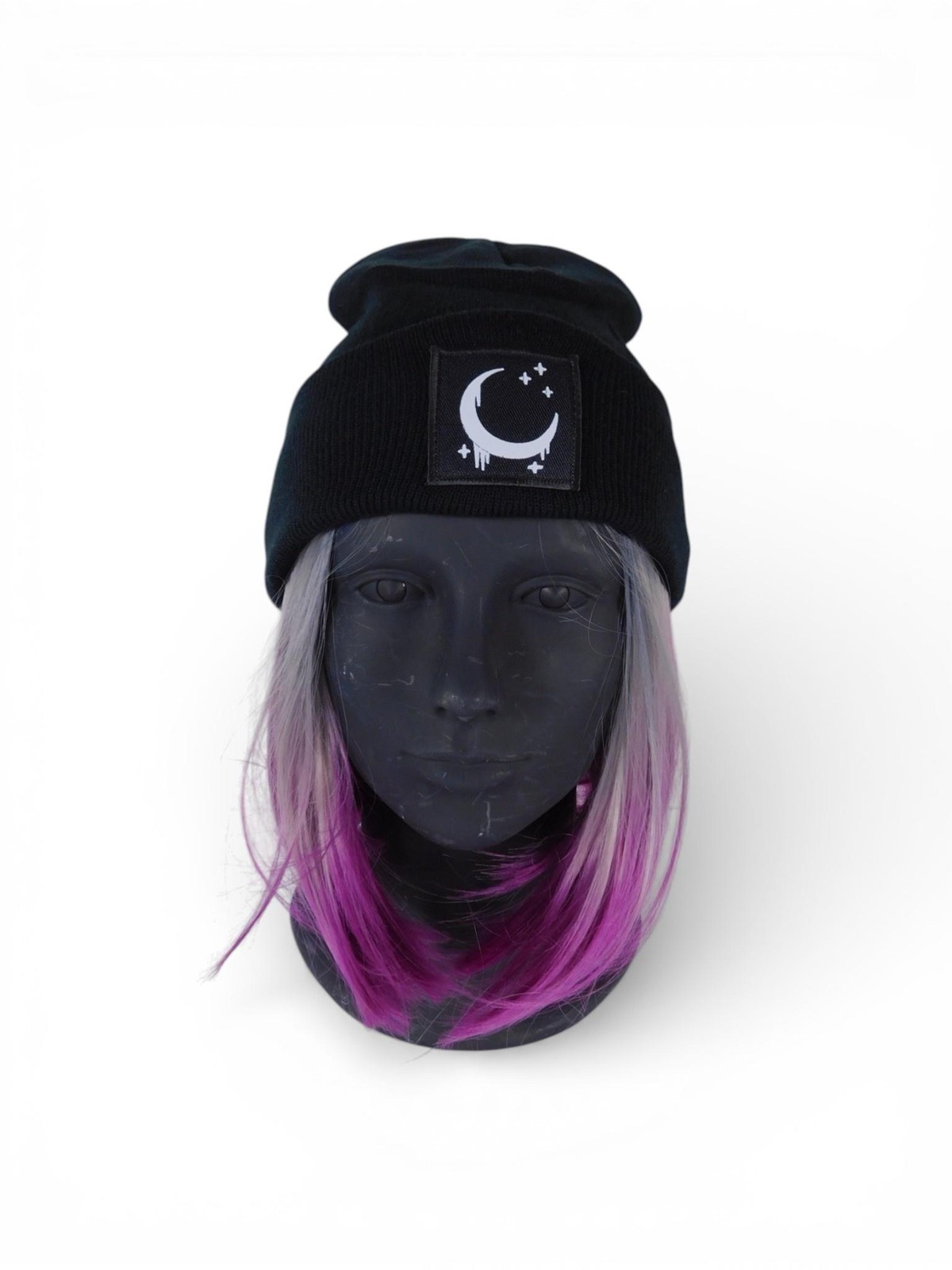 Crescent Moon Beanie Hat Womens One Size Black Satin Lined Knit Warm Winter