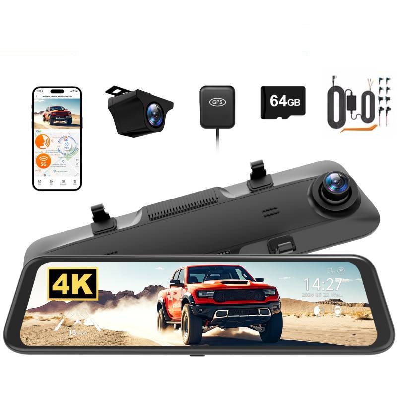 WOLFBOX G850 PRO 4K Mirror Dash Cam with ADAS & BSD, 5.8GHz WiFi Voice Control
