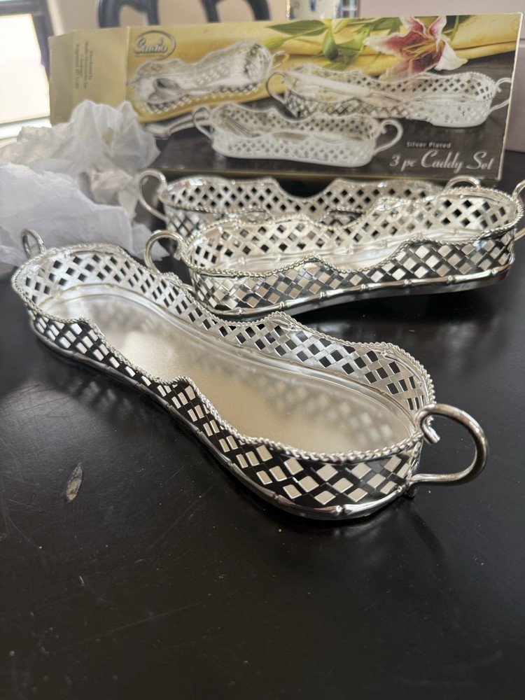 3pc Set of Vintage Studio Silversmiths Silver Plated Utensil Caddies NIB