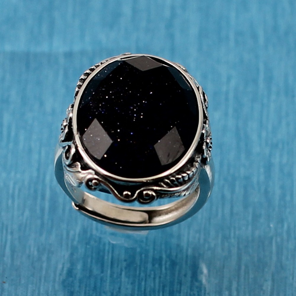 Adjustable Size Ring Crafted Solid Sterling Silver .925 & Blue Sandstone TPJ