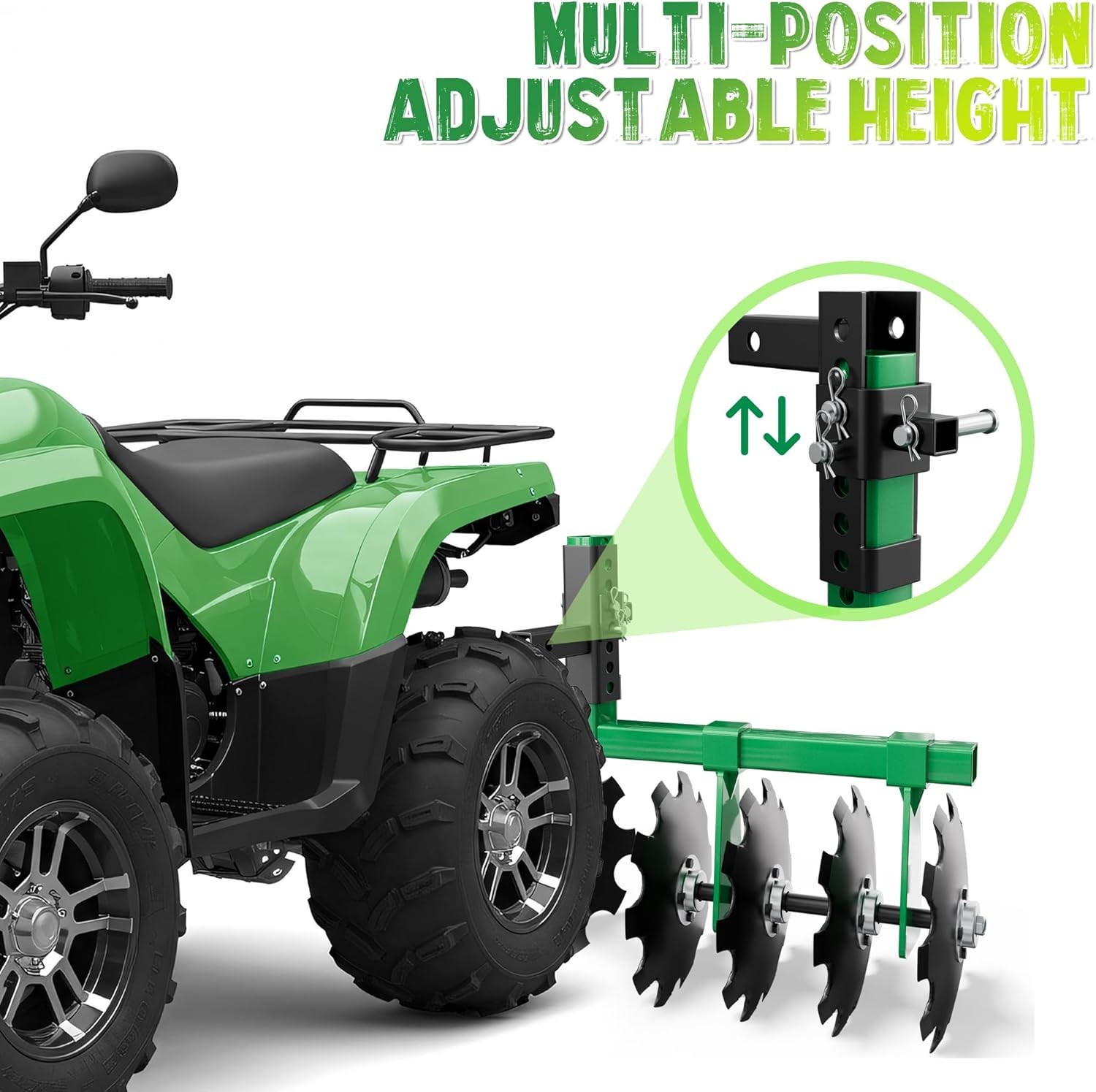 32" Tractor Disc Plow Harrow with 2" Receiver, Pull behind Tiller for ATV, Green