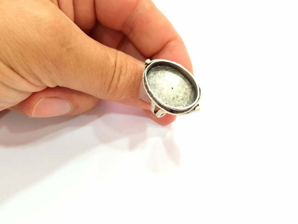 Oval Blank Silver Ring Base Bezel Settings Cabochon Base Adjustable G8139