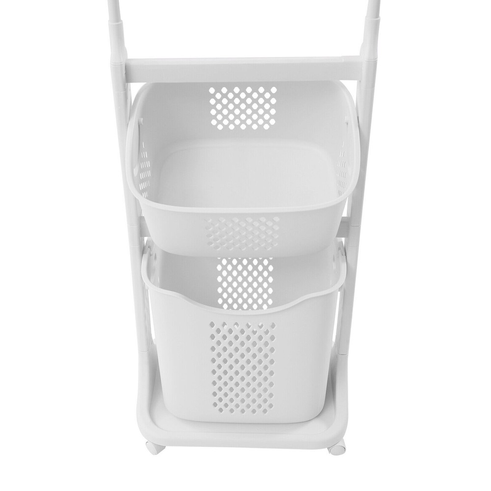 Rolling Laundry Basket Bathroom Kitchen Clothes Storage Shelf Multi-layer Stand