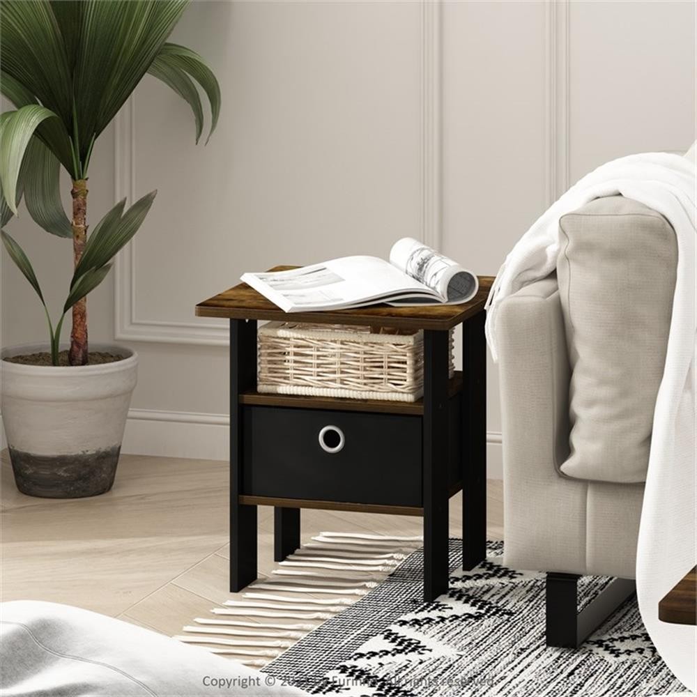 Pemberly Row End Table Nightstand with Bin Drawer in Amber Pine/Black