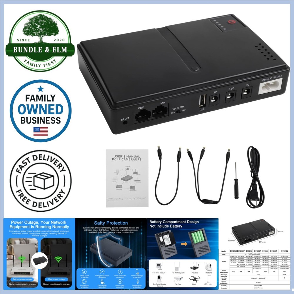 Mini UPS Battery Backup 12V for Router, Modem, Camera, Home Network