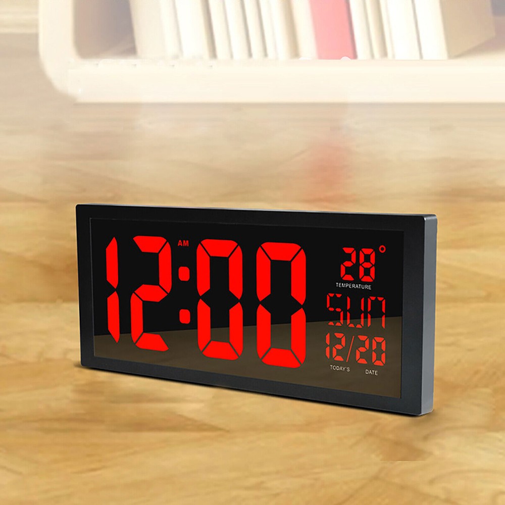 LARGE DIGITAL WALL CLOCK W/LED DISPLAY DESK TIME TEMPERATURE CALENDAR DATE WEEK