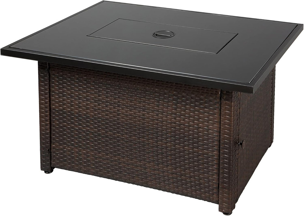 Stylish Brown/Black Rectangular Outdoor Gas Fire Table with Multi Color Design