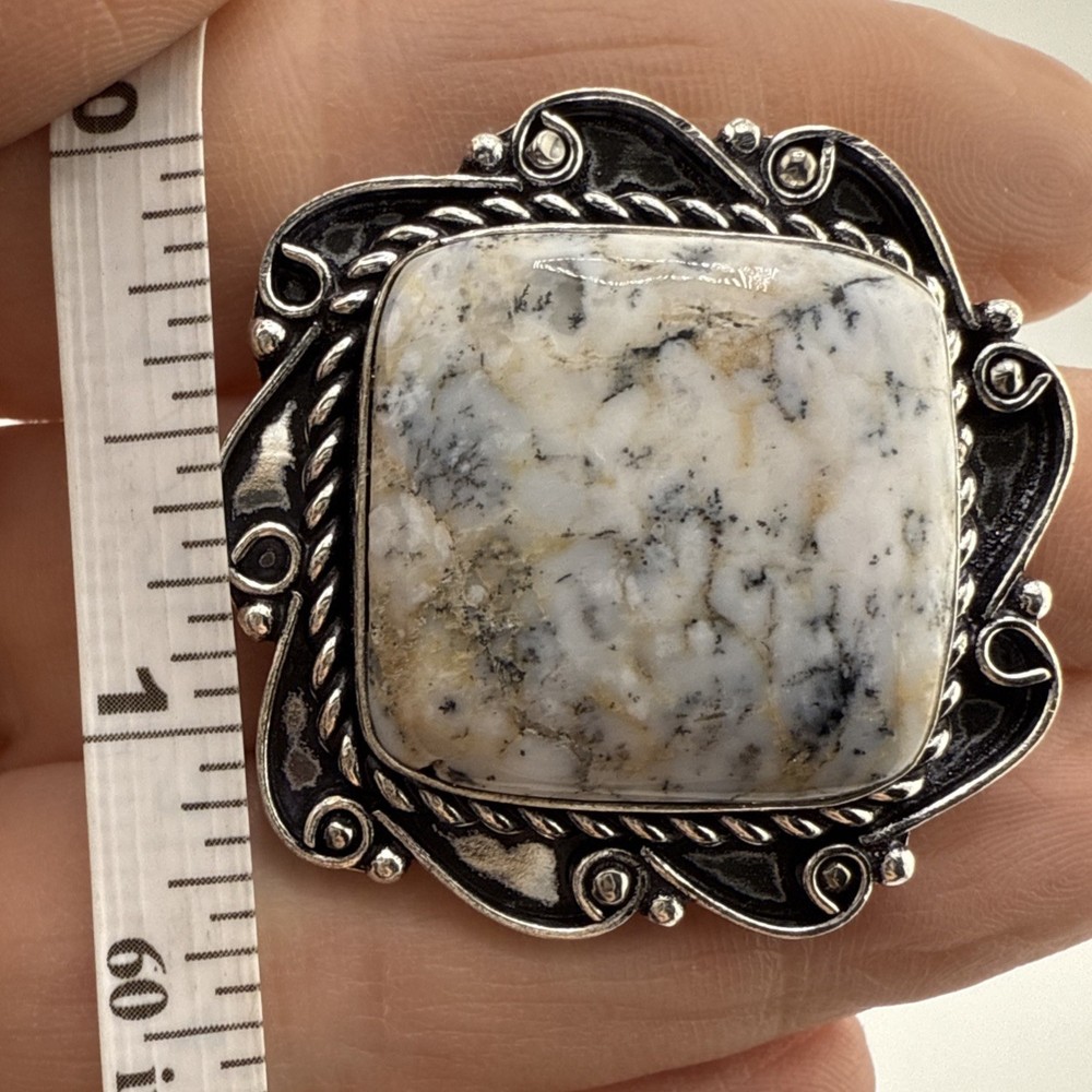 German Silver Howlite Square Statement Ring Size 6 NWT