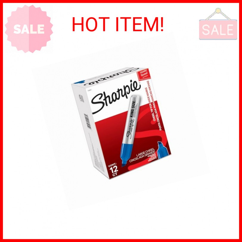 Sharpie King Size Permanent Markers, Large Chisel Tip, Blue, 12 Count - Office,