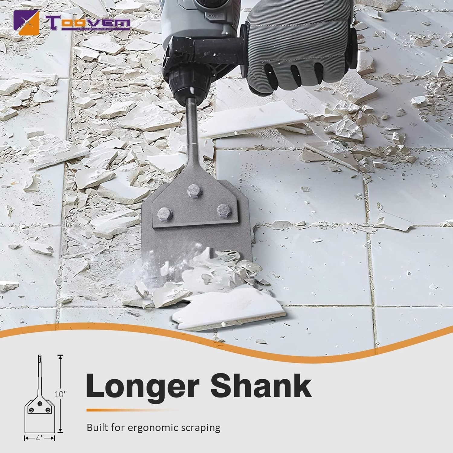 TOOVEM 4” SDS Plus Floor Scraper 4 x 10” Tile Removal Chisel Wall Scraper Tool