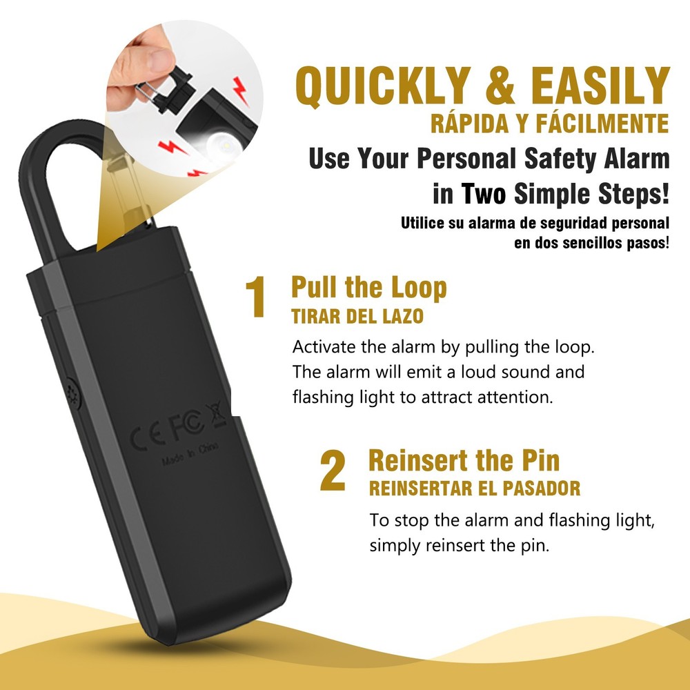 130dB Personal Security Alarm Rechargeable Pull alarm With keychain & flashlight