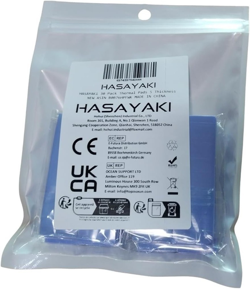 30 Pack Thermal Pads Set Multi Thickness Soft Self-Adhesive for Electronics Cool