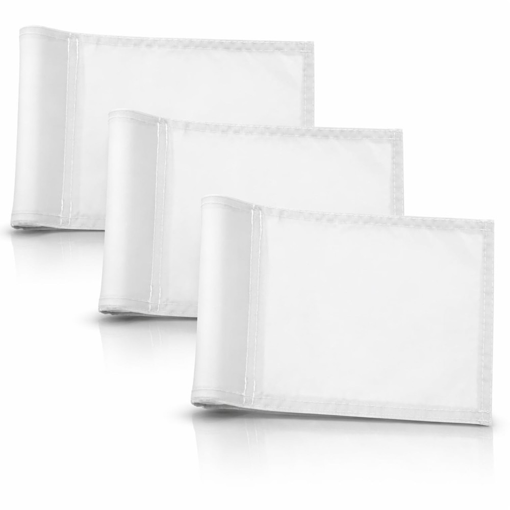 Set 3X Single Sided 8x6 Inch Solid White Golf Polyester Flag - Mini Putting G...