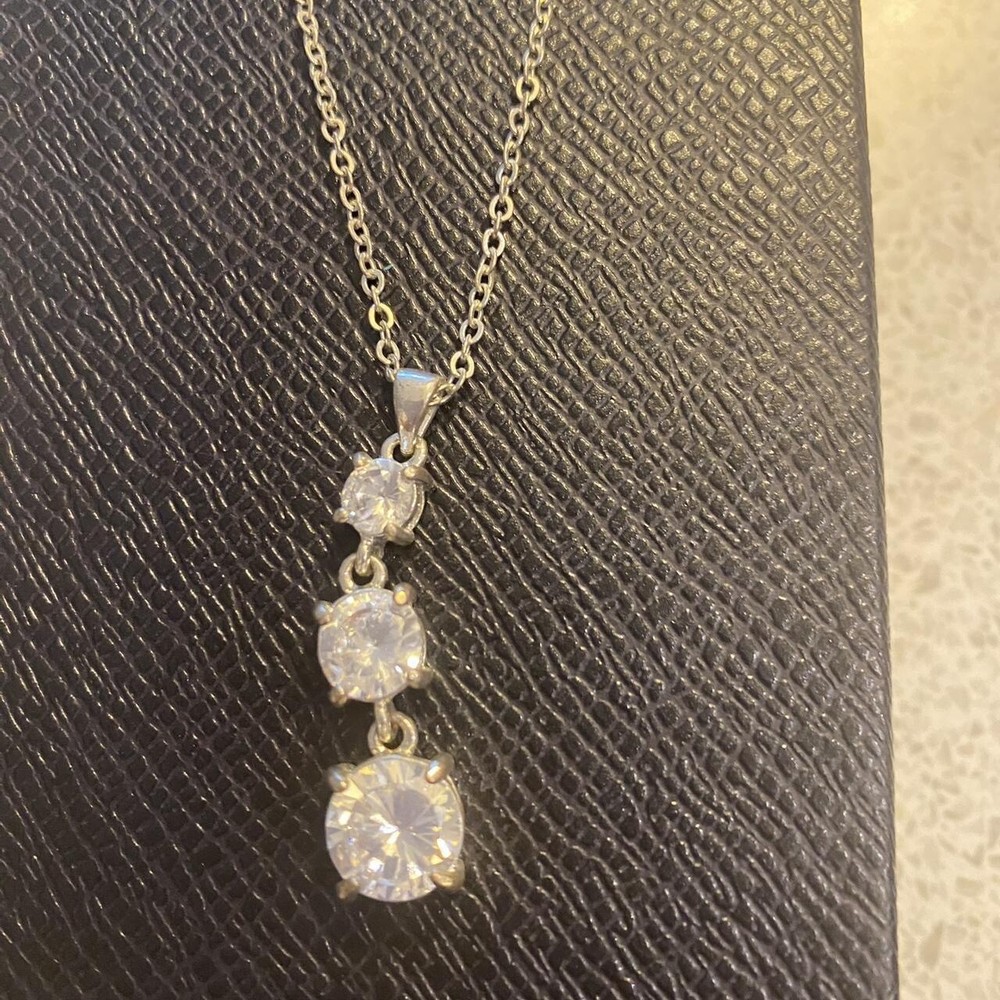 White Stone Square Pendant, Chain and earrings set