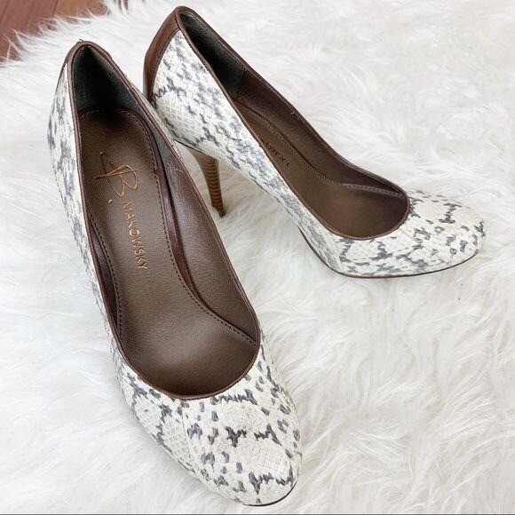 B.MAKOWSKY Leather Snakeskin Heels 8 White Grey